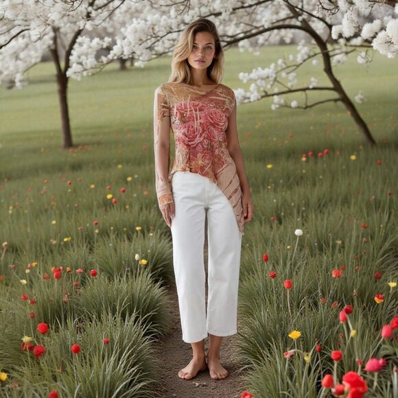 Charlotte Russe Tops - Vintage Charlotte Russe Rose + Beige Asymmetrical Mermaid Top